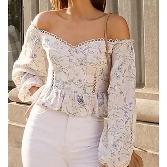 Express Tops - Express Floral Off The Shoulder Corset Peplum Top Pink Purple Stretch Size‎ XS